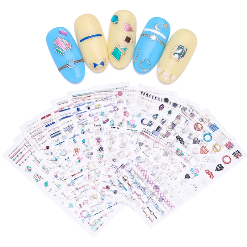 

3D Nail Art Stickers Star Moon Geometric Waterproof Glossy Self Adhesive Nail Transfer Decals Manicure Nail Decoration 1 Sheet