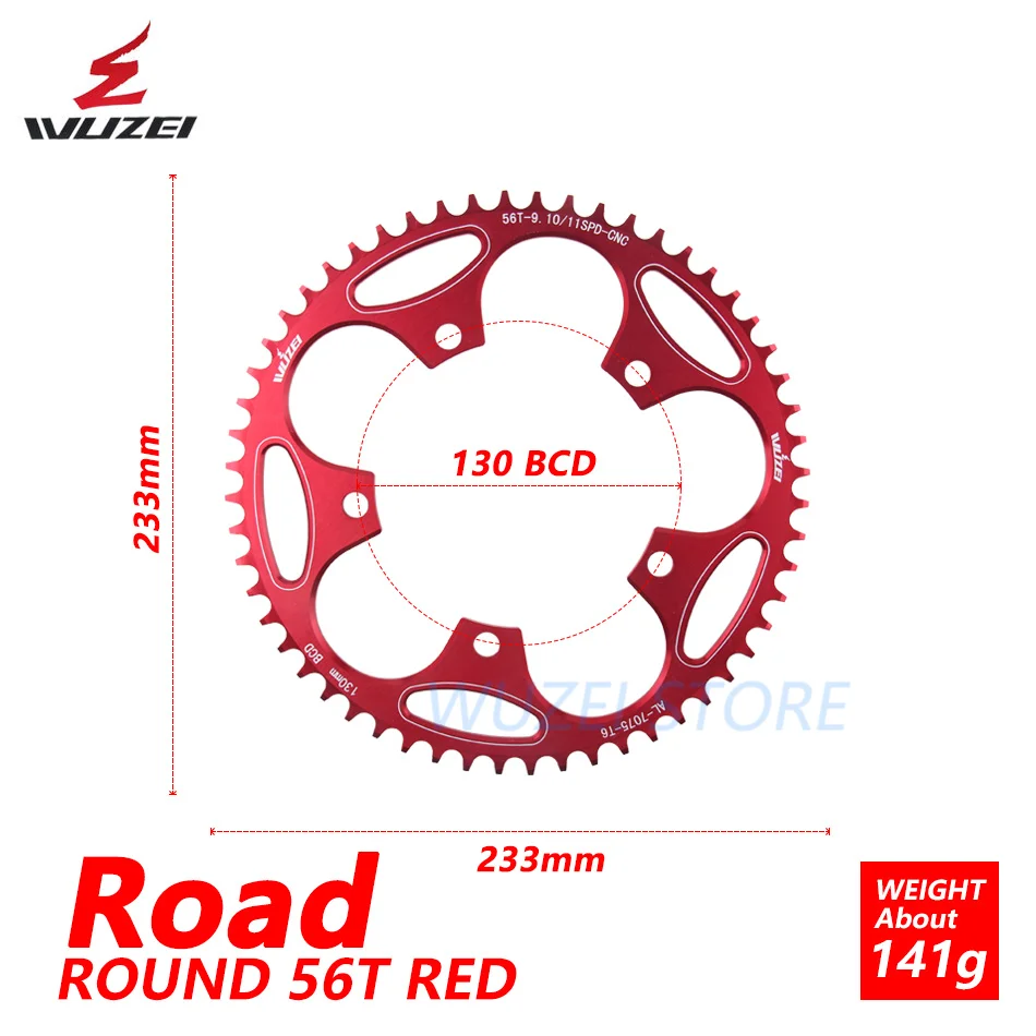 Wuzei 130 BCD круглый дорожный велосипед передняя Звездочка 50/52/54/56/58/60T сплав звездочка цепной передачи дорожный складной велосипед цепи колеса для Shimano - Цвет: 130BCD Red 56T