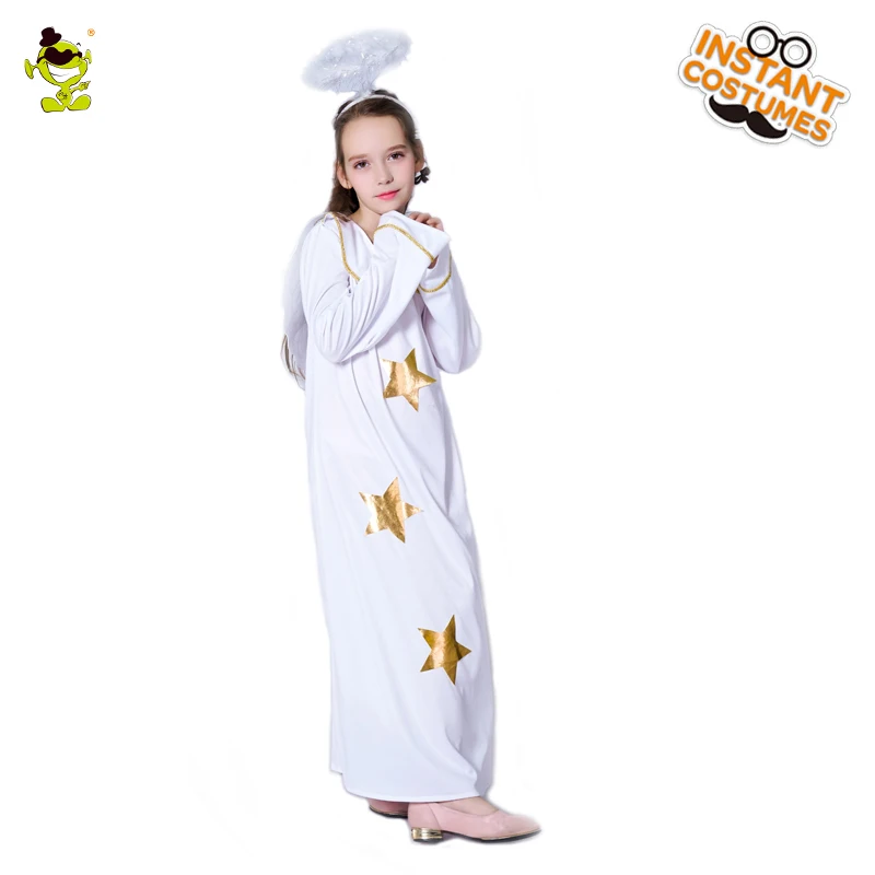 Beautiful Angle Costumes with Halo and Wings Kids Cosplay Dresses Star Print for Girls Purim Holiday | Тематическая одежда и