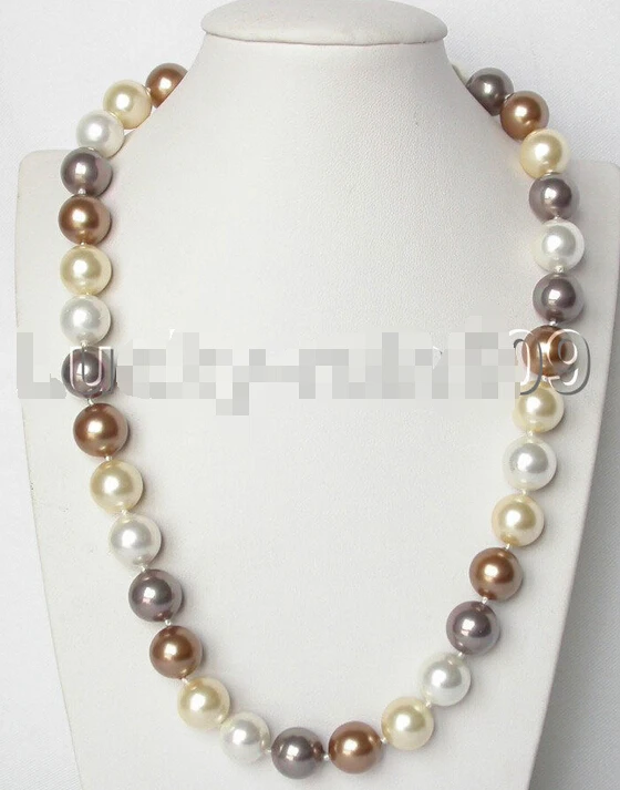 

FREE shipping>>>>>> 17" 12mm white purple coffee champagne south sea shell pearls necklace e1249