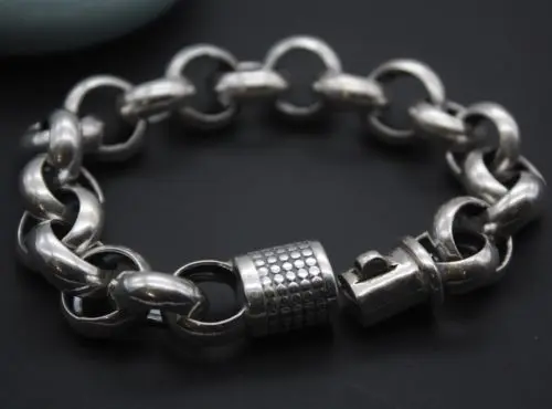 

Authentic 925 Sterling Silver Men's Bracelet 16mm Rolo Link Bracelet 20cm L