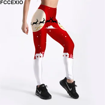 

FCCEXIO New Workout Leggings High Waist Fitness Legging Lucky Elk Printed Leggins Female Leg Pants 3D Leggings For Christmas