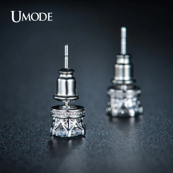 Женские серьги гвоздики в форме короны UMODE классические из белого золота высшего
