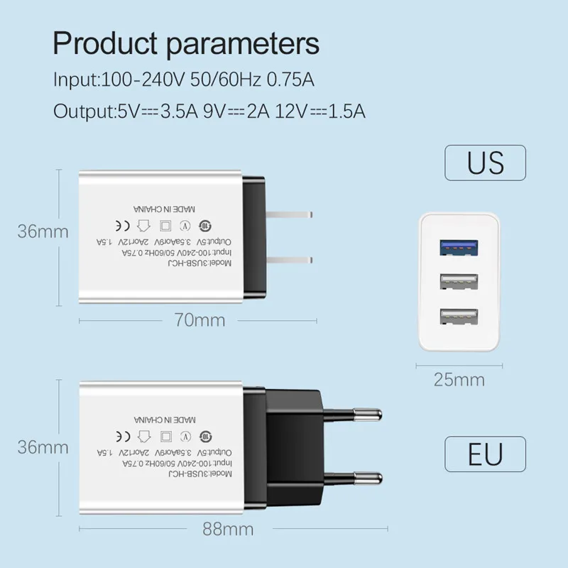 3 порта USB зарядное устройство Быстрая зарядка настенный мобильный телефон зарядное устройство s EU/US зарядное устройство для iphone X samsung Xiaomi huawei USB адаптер питания