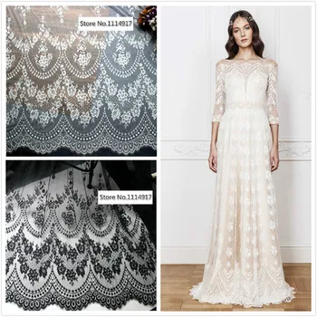 

French Lace Black/Off-white Eyelash Weddig Dress Lace Fabric ,Wedding Decoration.Table Cloth DIY Crafts Width 150cm 3Ms/lot