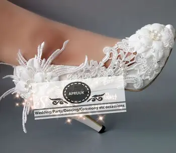 

10CM super high thin heels white lace peep toes summer wedding shoes bride HS287 lace flowers sexy pearls bridal pumps shoe