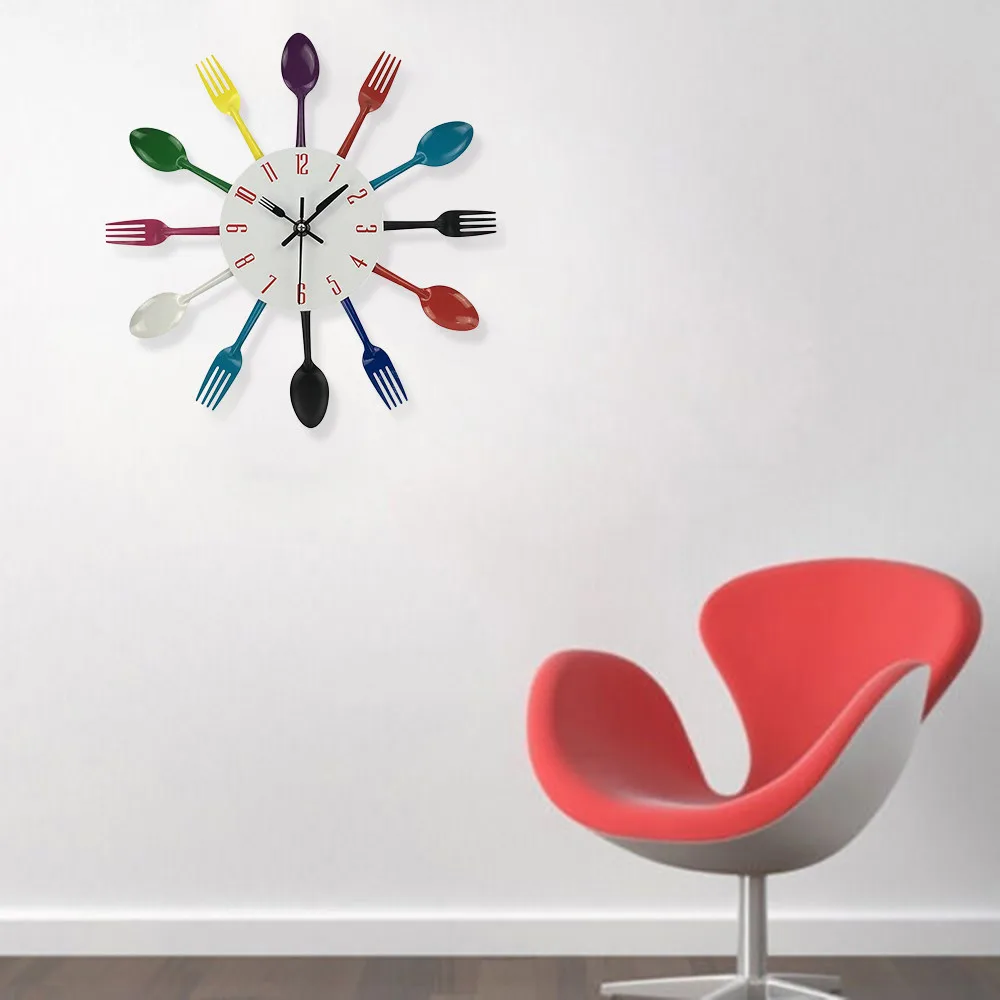 Dropshipping Multicolor Home Decoration Cutlery Kitchen Utensil Spoon Fork Clock Wall | Дом и сад