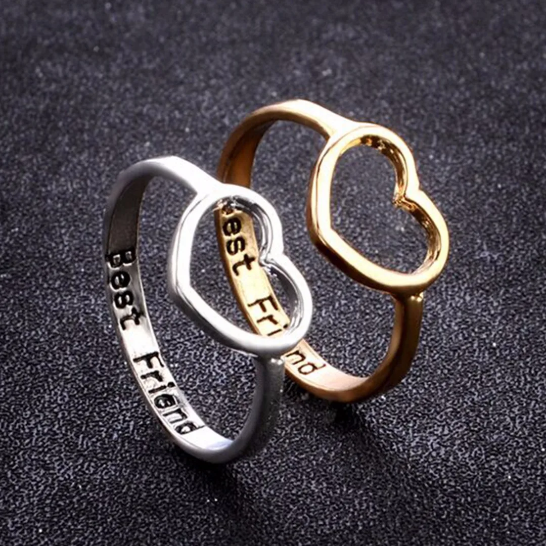 Love Heart Ring Engraved Best Friend Promise Jewelry Gold Silver Friendship Rings Anillos Mujer Female Bijoux Shellhard