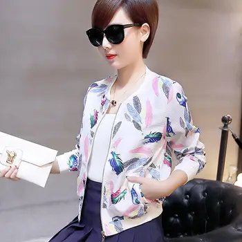 

New Fashion Ladies Jackets Short Coat Floral Baseball Uniform Bomber Jacket Women Outwear Student Casual Women Basic Coats C4476