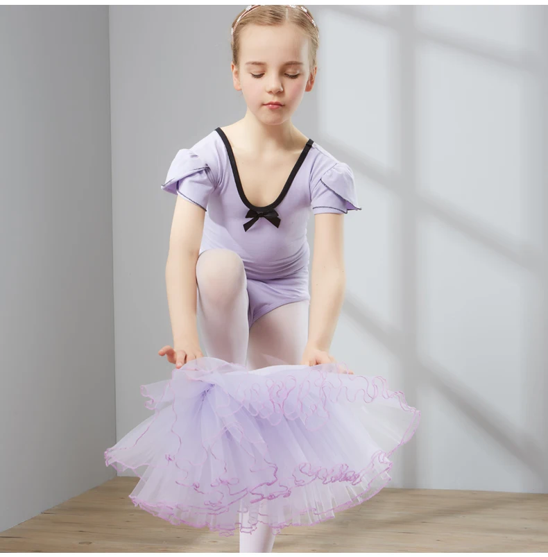 Хлопок и спандекс балетное платье пачка платье для обувь девочек Дети Тюль с короткими рукавами танец гимнастика купальник