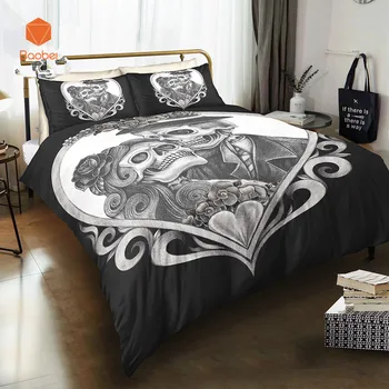 

2/3 Pcs 3D Digital Printing Sugar Black Skull Bedding Set With Pillowcase Skull Print Duvet Cover 100% Microfiber SJ231
