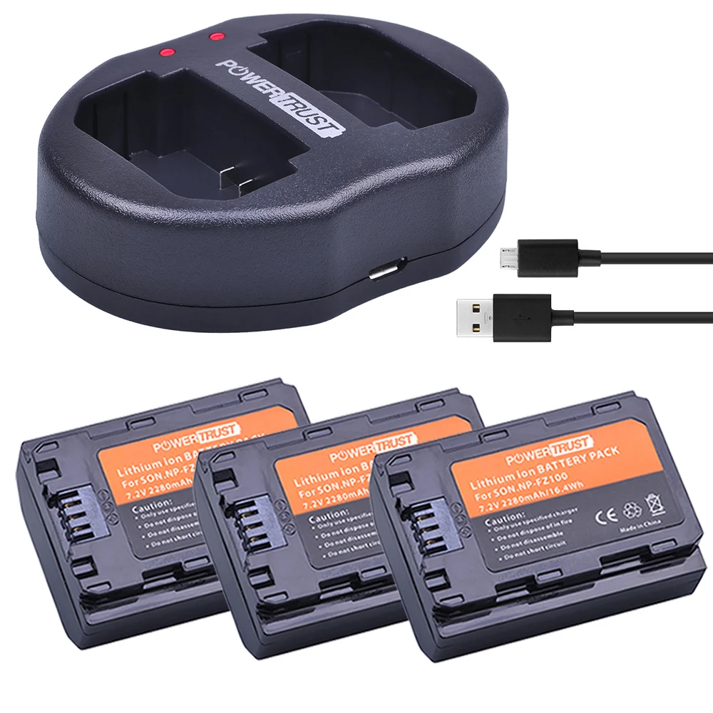 

3Pcs NP-FZ100 NPFZ100 FZ100 Camera Batteries + USB Dual Charger for Sony BC-QZ1 Alpha 9 9R A9R 9S ILCE-9 A7R A7 III ILCE-7M3