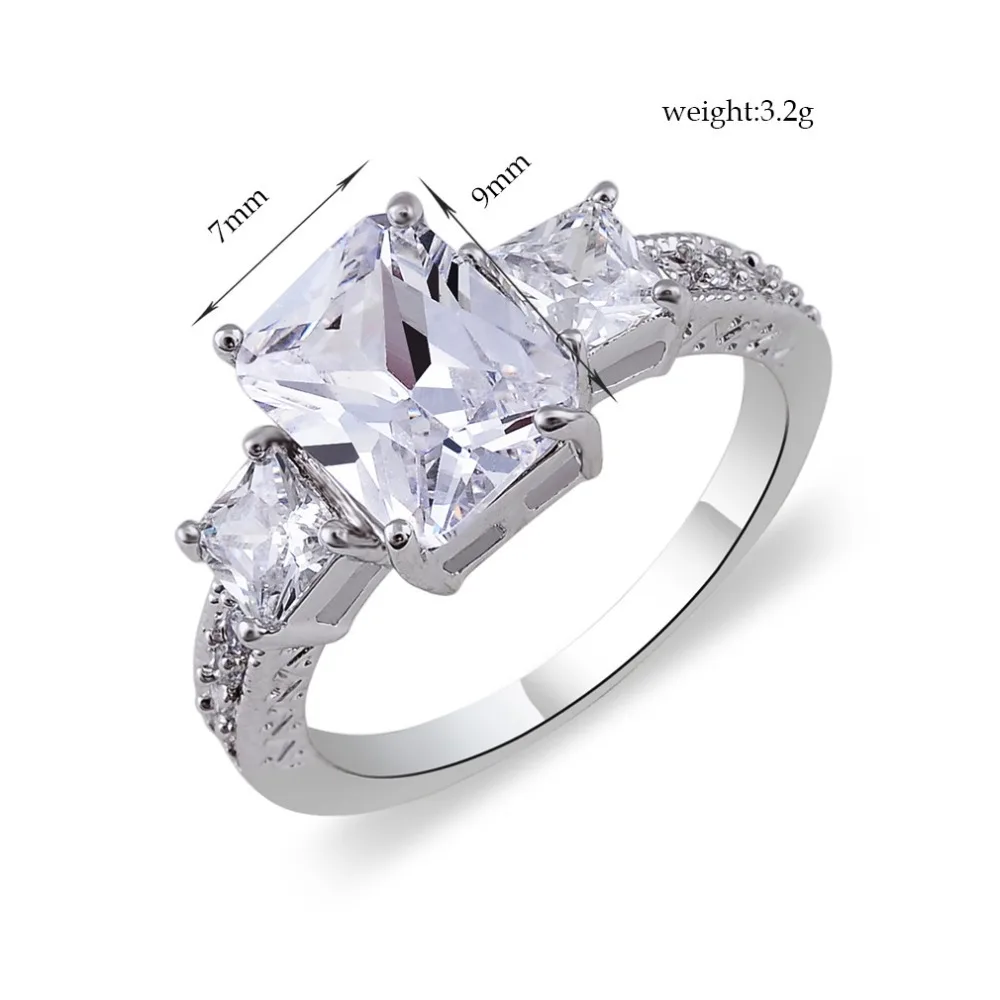 Luxurious Big Cubic Zirconia 18k White Gold Square Ring for Women Men's