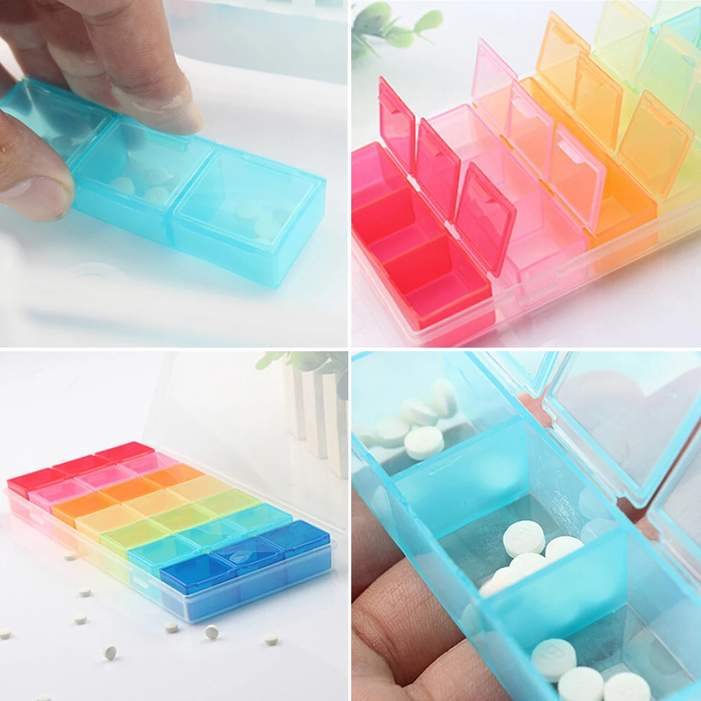 7 дней таблетки медицина таблетки pillbox диспенсер Органайзер чехол с 21 отсеками таблетки коробка многоцветный контейнер для медикаментов
