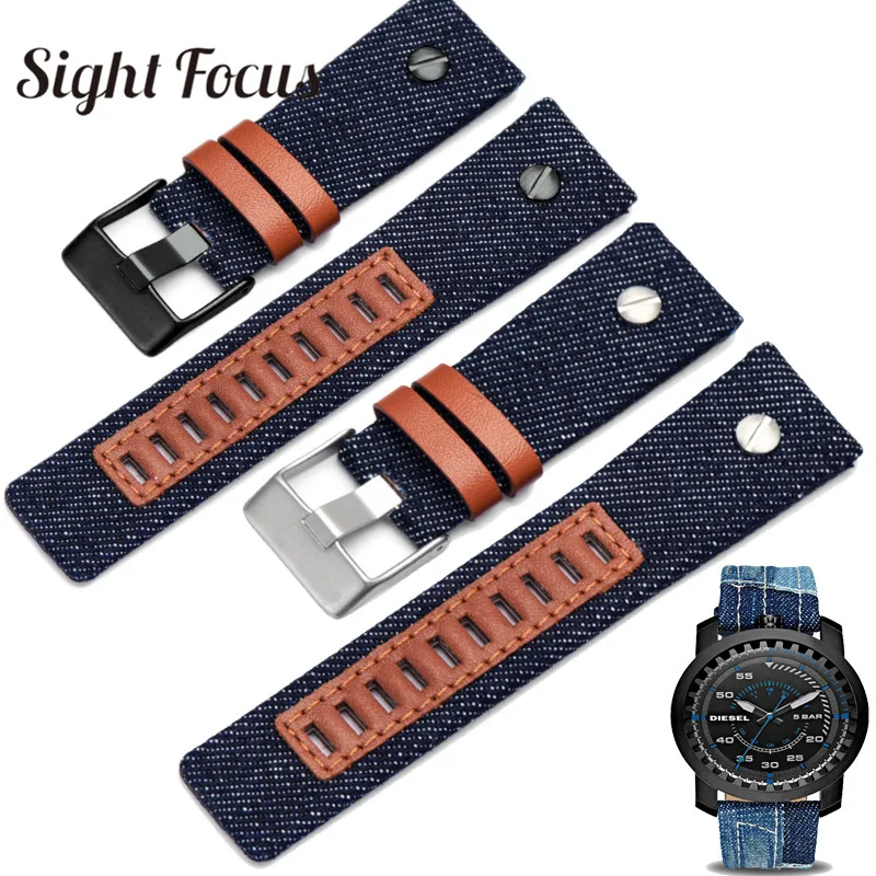 

24mm Denim Canvas Blue Watchbands for Diesel Watch Strap Navy Blue Men Watch Band Straps Tang Buckle Belts Bracelets Clock Man