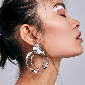 

AENSOA Vintage Simple Irregular Round Metal Earrings For Women Punk Shiny Layered Twisted Circle Statement Earrings Jewelry Gift