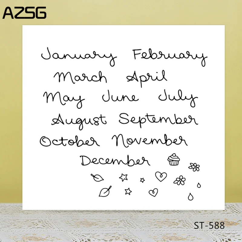 

AZSG Month Word Cake Heart-shape Clear Stamps/Seals For DIY Scrapbooking/Card Making/Album Decorative Silicone Stamp Craft