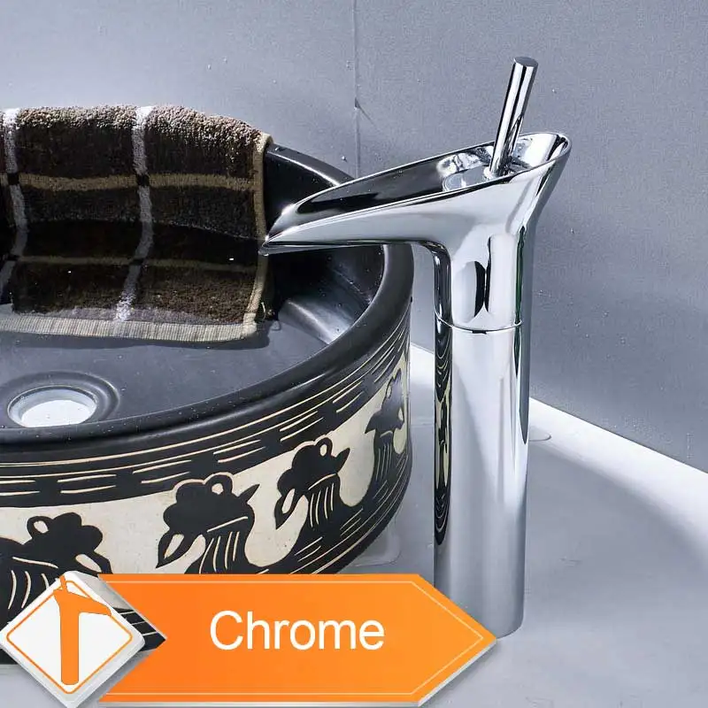 Латунный античный водопад кран для раковины Однорычажный столешница для ванной комнаты сосуд смеситель для раковины кран на бортике Водопад смеситель кран - Цвет: Chrome Finish