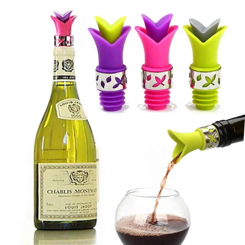 Gift Box Unique Lily Designed Bottle Stopper Wine Pourer Silicone Wine