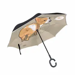 Милый корги собака Butt двойной слои перевернутый зонтик Self стенд дождь обратный автомобиль Зонты Прямая доставка