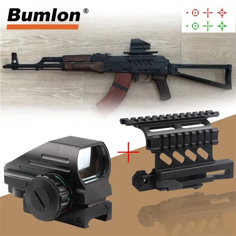 Tanie Holograficzny kompaktowy Reflex czerwona zielona kropka luneta 4 celownik siatkowy z AK Serie mocowanie boczne szyny do polowania Airsoft RL5 0032