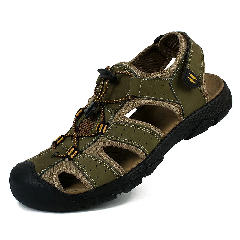

Men's Summer Cool Sandals Non Slip Genuine Leather Soft Rubber Sole Beach Shoe Quality Casual Shoes Plus Size 47
