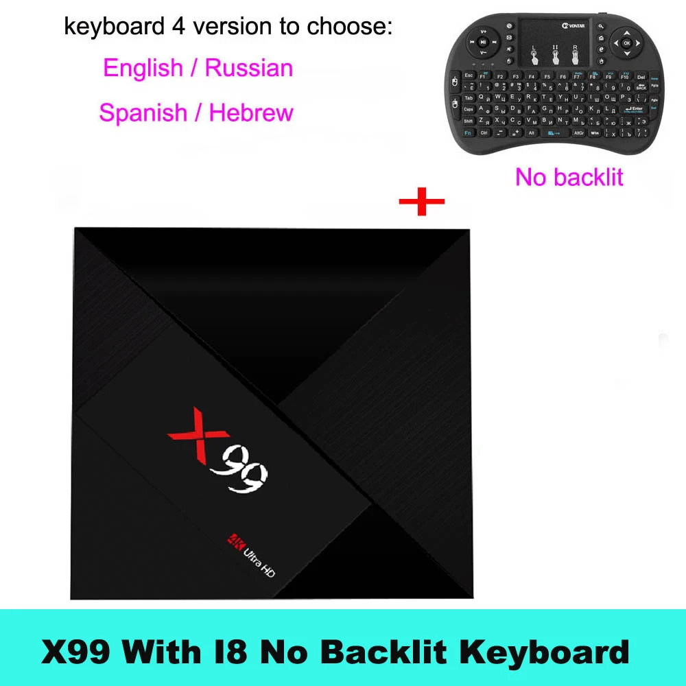 VONTAR X99 4GB 64GB Android TV Box Rockchip RK3399 Support Type-C USB3.0 Streaming Box with Google Play Store Youtube - Цвет: X99 I8 No backlit