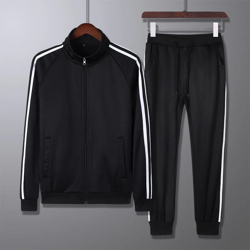 

Fitness Striped Tracksuit Men Sportswear Sets Fashion 2019 Spring Mens Clothing 2 PC Sweatshirt+SweatPants Plus Size 4xl Outwear