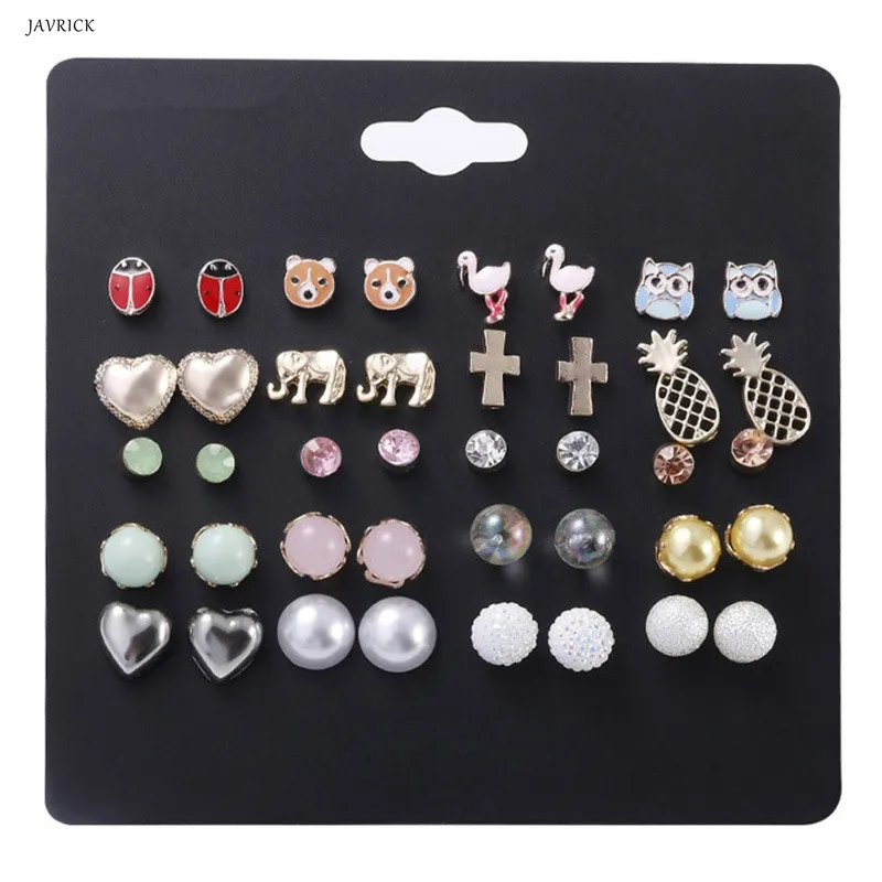 

JAVRICK 20 Pairs Assorted Enamel Stud Earrings Set Kids Owl Animals Collection