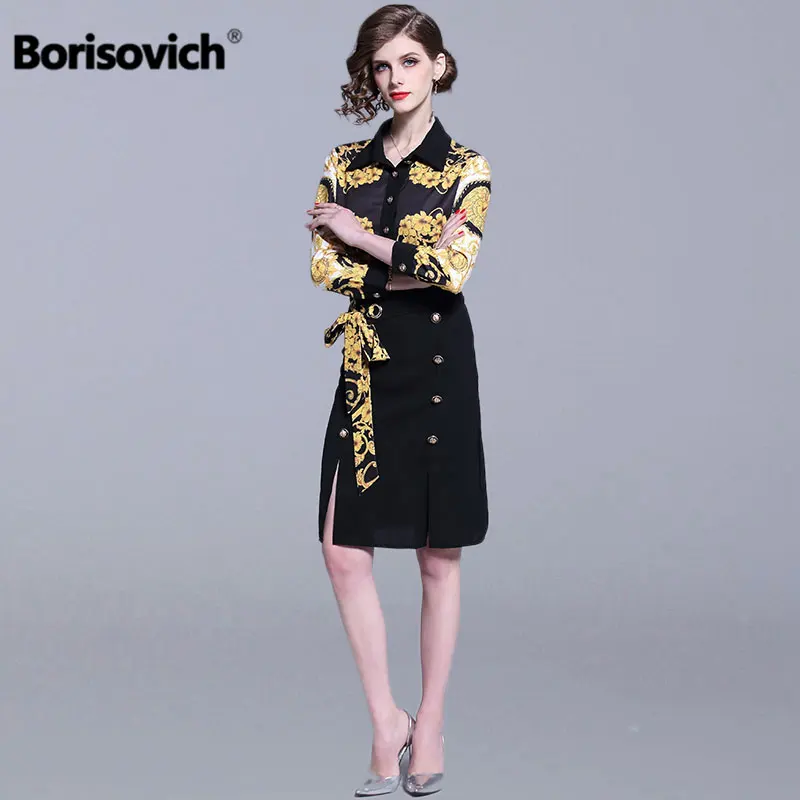 

Borisovich Office Lady Elegant Print Pencil Dress New Brand 2019 Spring Fashion Patchwork Knee-length Women Party Dresses N739