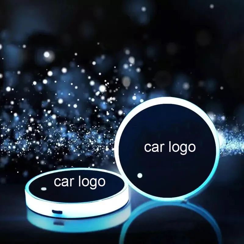 

7 Colors Car Cup Holder Bottom Mat Car Logo Water Holder Pad USB LED Atmosphere Lights Car Interior Decoration