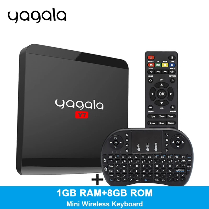 YAGALA Y7 안드로이드 TV 상자 RK3229 쿼드 코어 TV 박스 안드로이드 7.1 RAM 1 기가바이트 ROM 8 기가