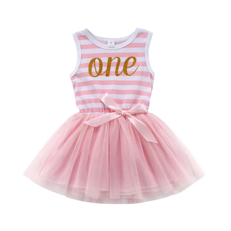 

Newborn Baby Girls Dress Summer Sleeveless Lace First 1st Birthday Party Round Neck Dresses Cute Girl Clothing Toddler Dress