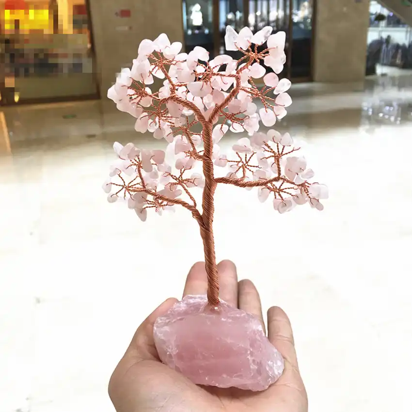 Artificial Dried Flora Masgemes Handmade Gemstone Tree Rose Quartz With Rainbow Quartz Base Fengshui Bonsai Money Tree For Wealth And Luck Home Choinkapoddrzwi Pl