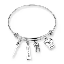 Модные креативные зубная щётка зубная паста зубная нить браслет с подвеской стоматолог Регулируемый ювелирный браслет из сплава