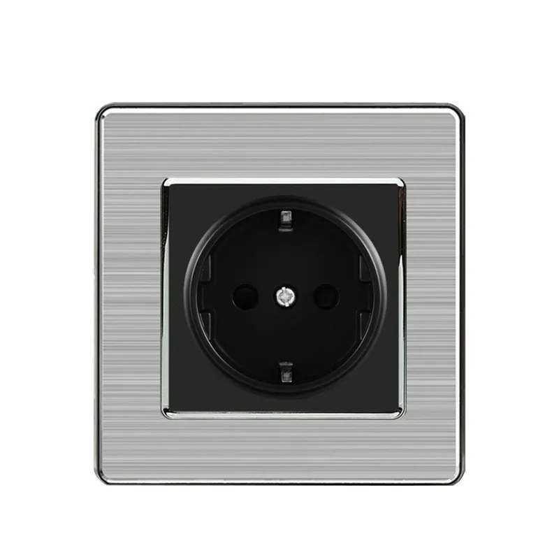 

16a Eu Standard Wall Socket Luxury Power Outlet Enchufe Stainless Steel Brushed Silver Panel Electrical Plug Ac 110~250v