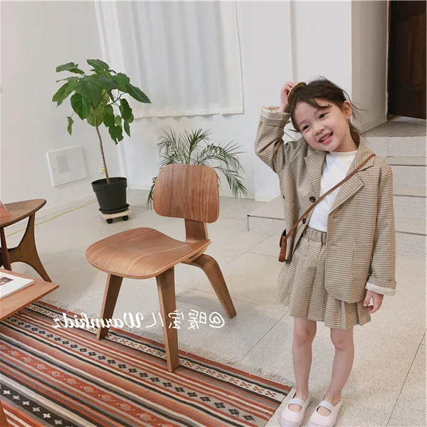 2pcs Kids Suits for Girls Kids Blazers Jackets+plaid Skirts Kids Girls Outerwear Jackets Set Girl Set Clothes Blazers Coat