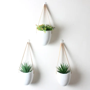 

Hanging Rope Flower Pot Indoor Ceramic Planter simplicity Geometric Vase Garden Green Plant greening House DIY decoration