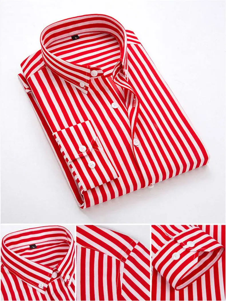 5XL Plus Large Size Striped Shirts Men Long Sleeve Casual Autumn Spring Classic Male Shirts Non-Iron Dress Shirts Man Muls Brand 8