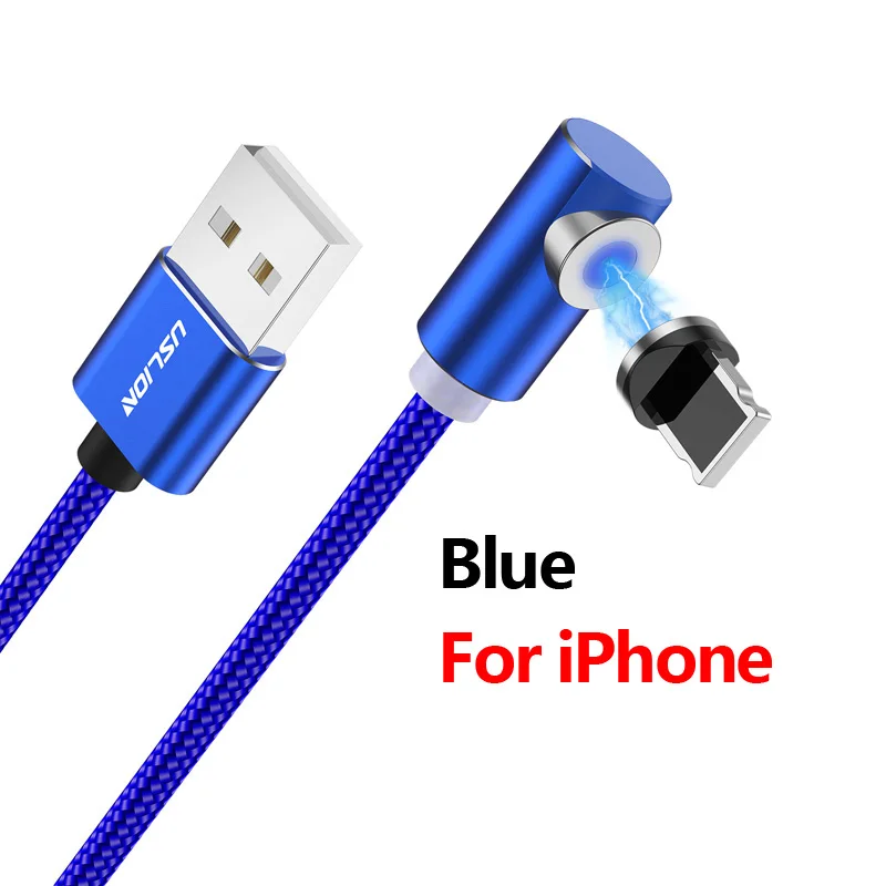 USLION 2 м Быстрый Магнитный кабель type C Micro usb для зарядки iPhone X, XR, 8, 7, samsung, S10, huawei, магнитный кабель для зарядки телефона - Цвет: For iPhone Blue