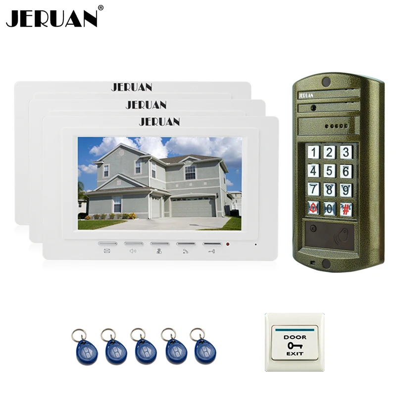 

HOME 7 inch Video Door Phone Intercom System Kit 3 White Monitor+ NEW Metal Waterproof Access password HD Mini Camera 1V3