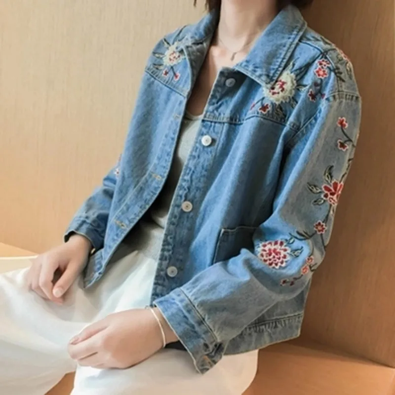 

New Denim Jacket Jeans Print Chaqueta Vaquera Mujer Women Basic Coats 6CT007