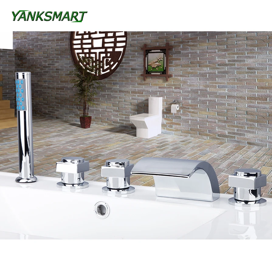 YANKSMART 5 шт. набор душевых смесителей для ванны с водопадом хромированная отделка 3