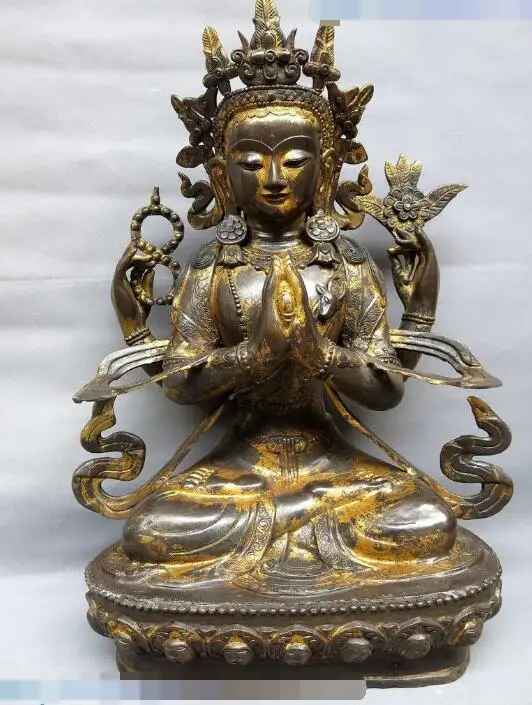 

song voge gem S6164 27" Bronze gild China buddhism Kwan-yin buddha copper Four-armed Gwan Yin Statue