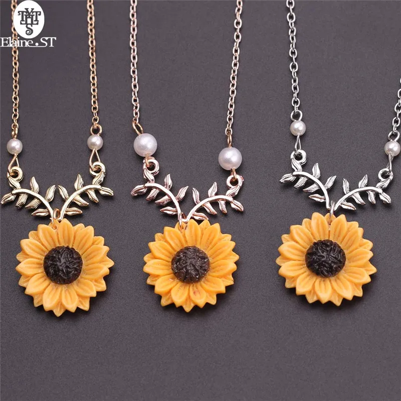 

2019 Fashion Delicate Sunflower Pendant Necklace For Women Leaves Link Chain Fashion Jewelry Gift Pendant Necklace Party Banquet