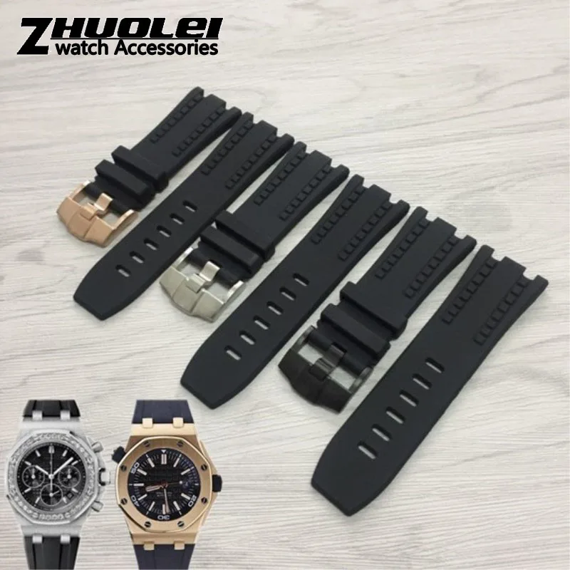 

New arrival For AP rubber watchband high Brand quality nature silicone rubber watchband watch strap band with pin buckle 28mm