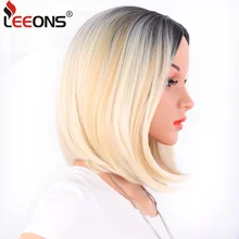 Leeons Афро-американский боб парики короткие прямые парики для женщин парик Длина плеча термостойкие синтетические черные коричневые волосы