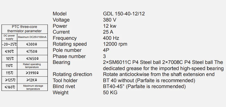 Automatic Tool Change Spindle Water cooling spindle GDL150-40-12Z 12KW Voltage 380V Current 25A