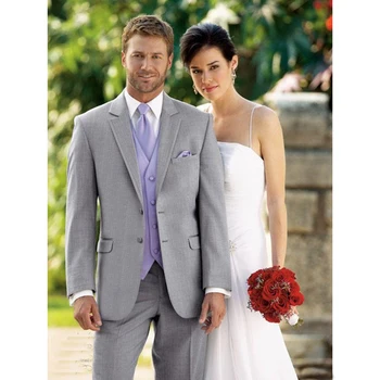 Ceny New Arrival Moda Light Grey Groom Smokingi Rano Styl Dwa Przyciski Najlepszy Mężczyźni Ślub Groomsman Garnitur Trzy Kawałki Formalne Garnitury