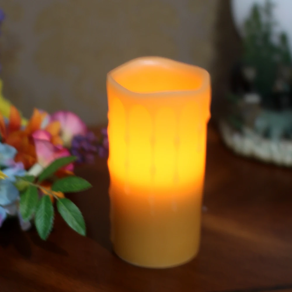 Led Candles Melted Dripping Flickering Flameless Pillar Wax Candle With